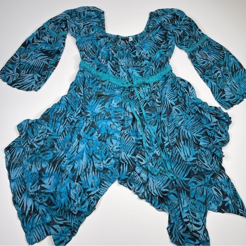 Lotus Traders Dress Batik Asymmetrical Babydoll Fairy Whimsigoth Black Blue OS